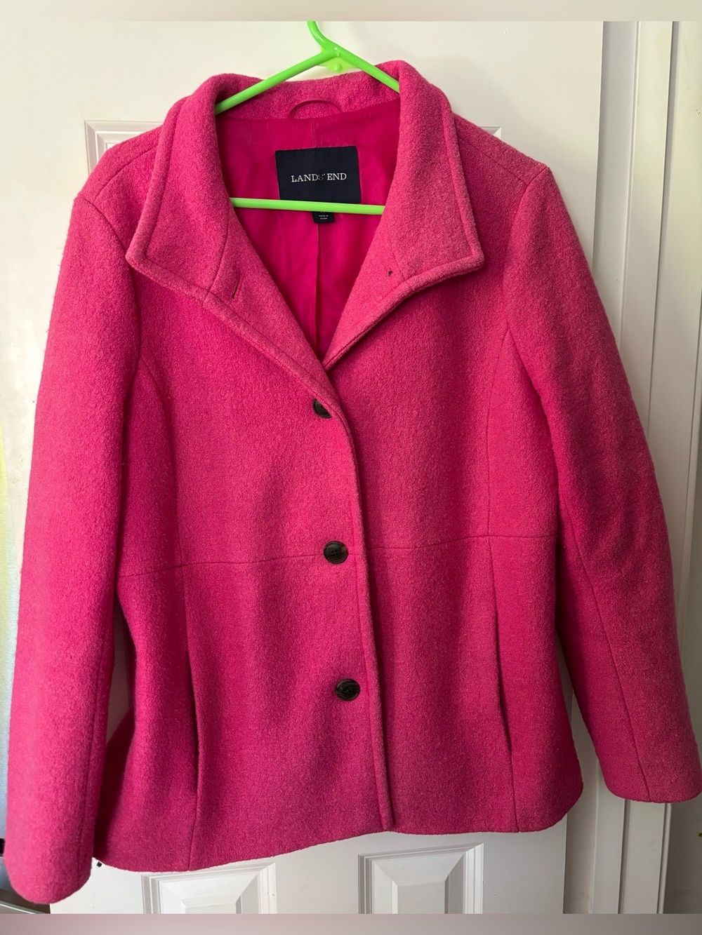 Lands' End Women's Hot Pink Bright Wool Blend Pea Coat Size 14 - EUC!